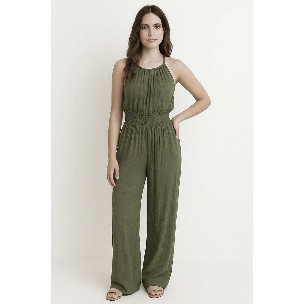 PrAna Fernie Wide Leg Jumpsuit Sweet Agave Green Size XL NWT Lightweight